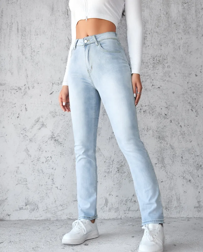 2024 Summer New  And  Style Jeans, Fashionable, Simple, Slim, Straight, Light Blue Trousers Are The Best Choice