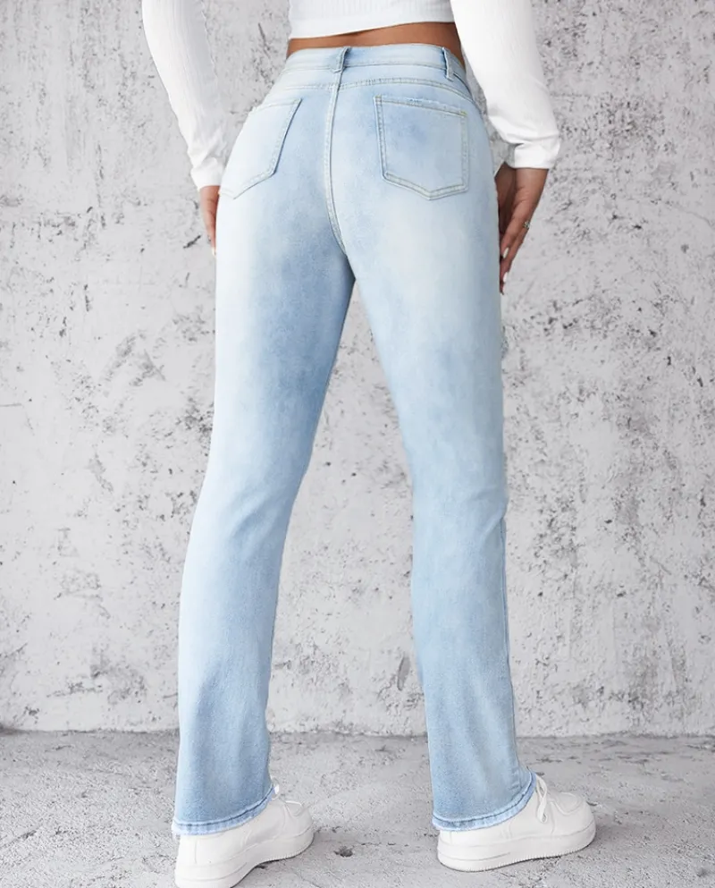 2024 Summer New  And  Style Jeans, Fashionable, Simple, Slim, Straight, Light Blue Trousers Are The Best Choice