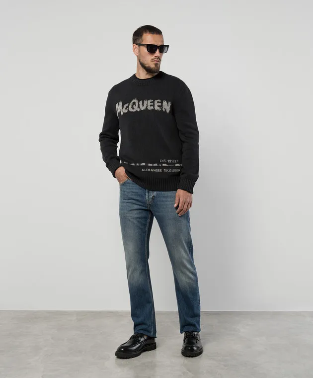 Alexander McQueen Maglia grigia con ricamo logo 626454Q1WZL