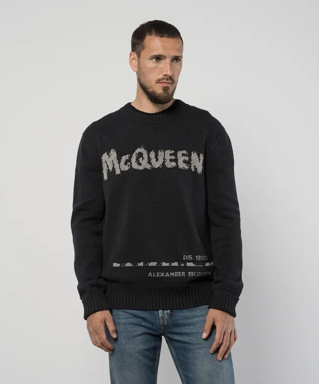 Alexander McQueen Maglia grigia con ricamo logo 626454Q1WZL