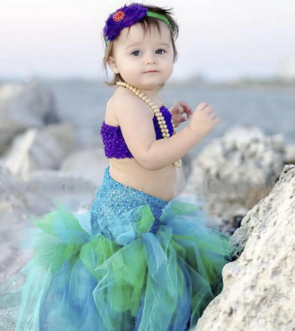 Baby Girls Mermaid Tutu Dress Toddler Kids Birthday Party Outfit Mermaid Tail Princess Girl Costume Tutu Set per foto