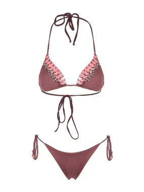 BIKINI TRIANGOLO MARRONE CON RICAMO