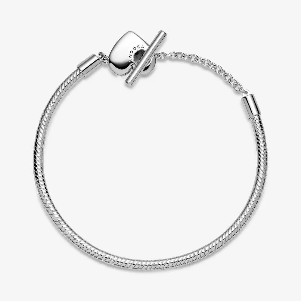 Bracciale Pandora Moments con maglia snake, cuore e barretta a T - 599285C00