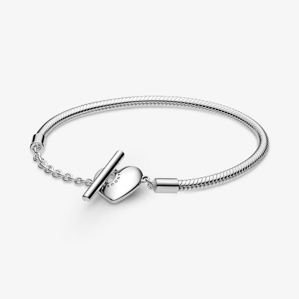 Bracciale Pandora Moments con maglia snake, cuore e barretta a T - 599285C00