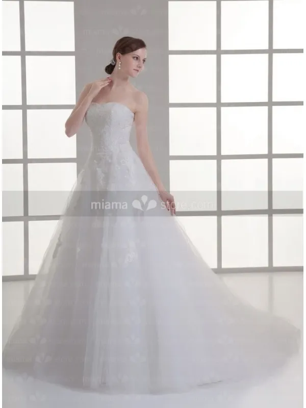 CAMILLE - A-line Sweetheart waist Chapel train Tulle Wedding dress