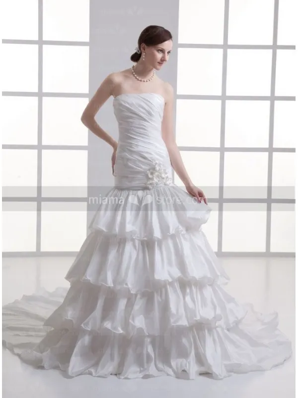 CANDICE - A-line Strapless Chapel train Taffeta Wedding dress