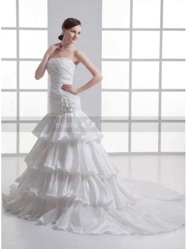 CANDICE - A-line Strapless Chapel train Taffeta Wedding dress