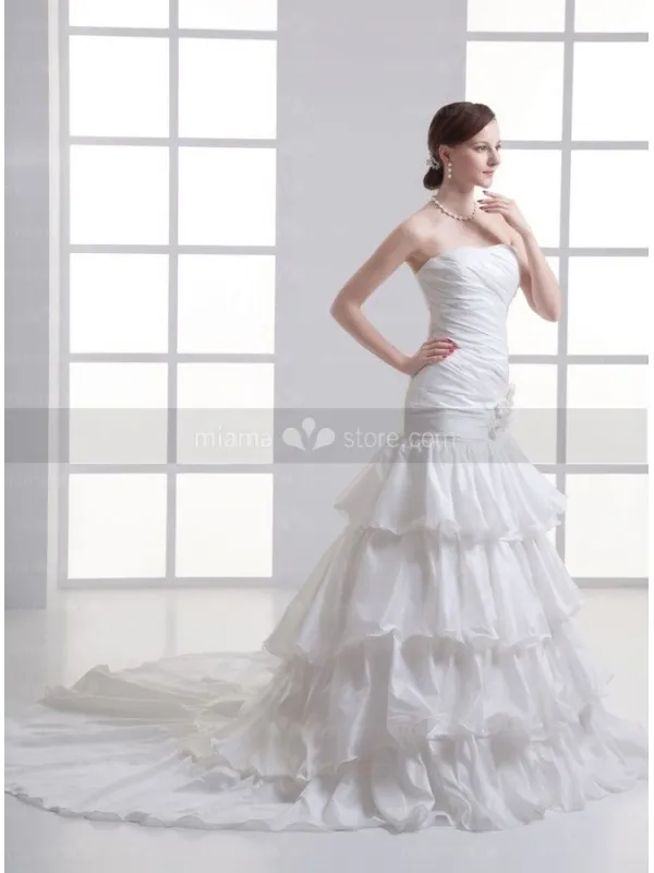 CANDICE - A-line Strapless Chapel train Taffeta Wedding dress