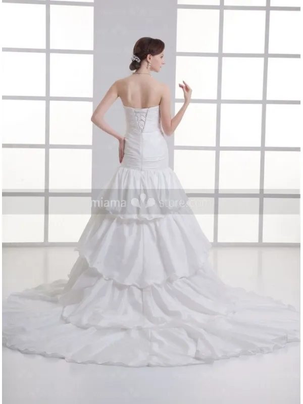 CANDICE - A-line Strapless Chapel train Taffeta Wedding dress