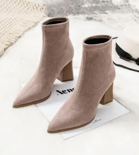 Comemore White Short Boots Womens Thick Heel Spring Autumn Single Boots New Pointed High Heels Nude Boots Midheel Boots