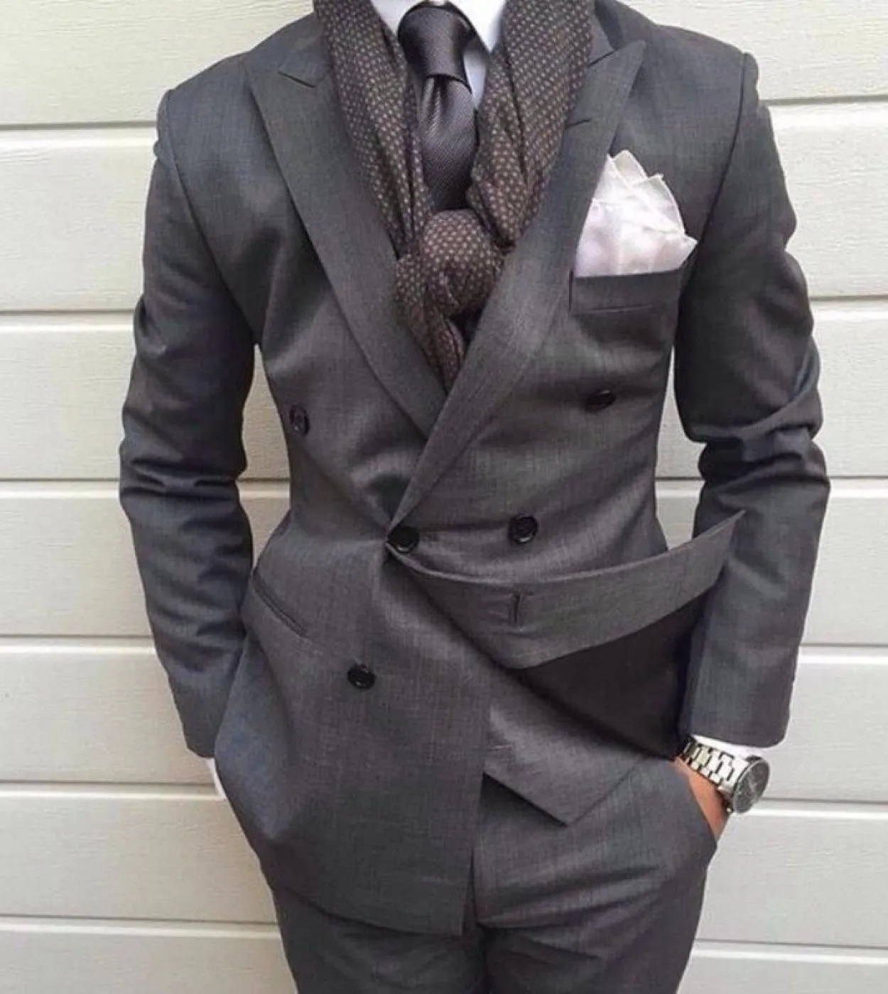 Dark Grey Double Breasted Slim Fit Men Suit 2 Piece Groom Wedding Tuxedo Tailor Made Prom Wedding Business Suit jacket