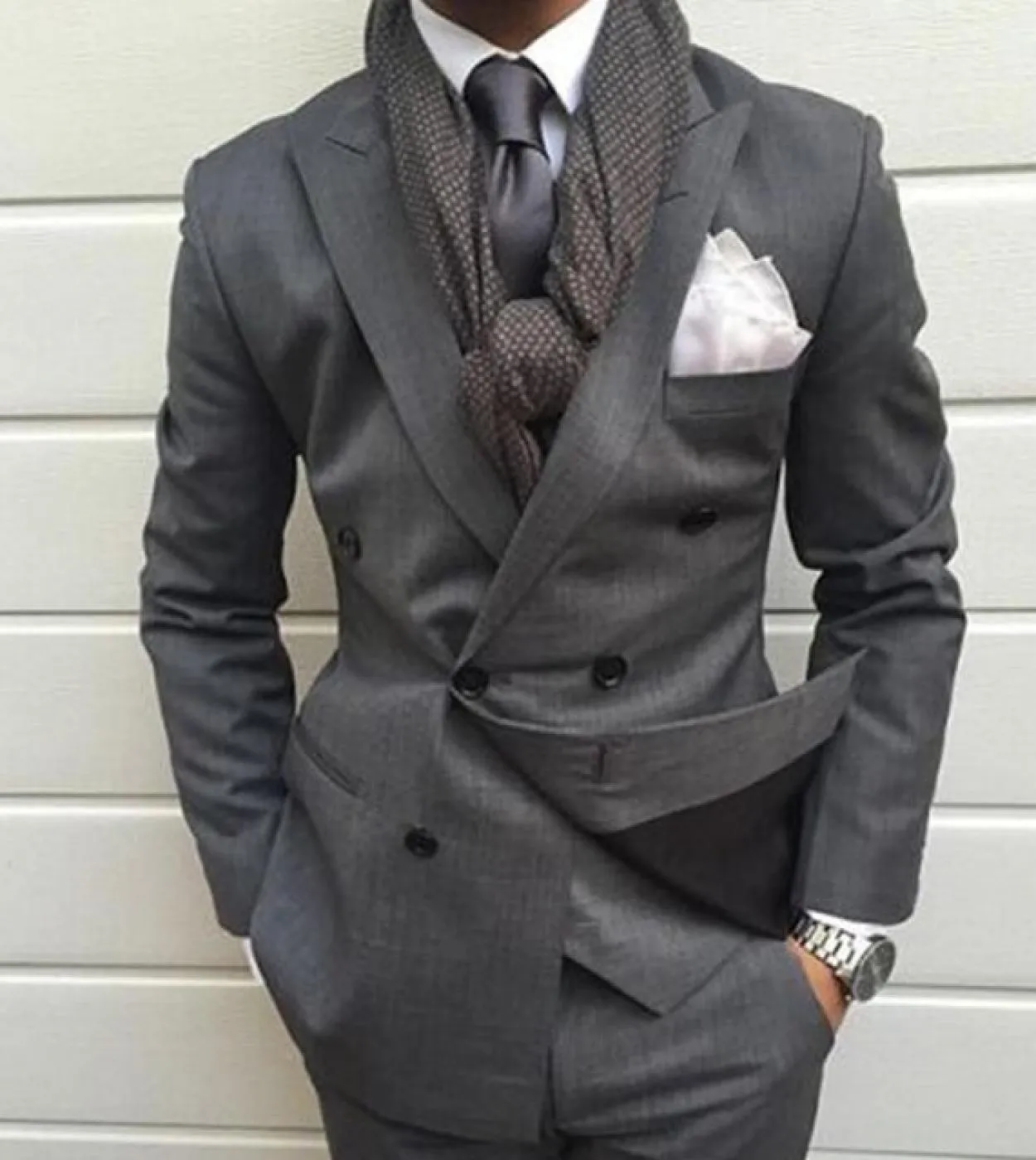 Dark Grey Double Breasted Slim Fit Men Suit 2 Piece Groom Wedding Tuxedo Tailor Made Prom Wedding Business Suit jacket