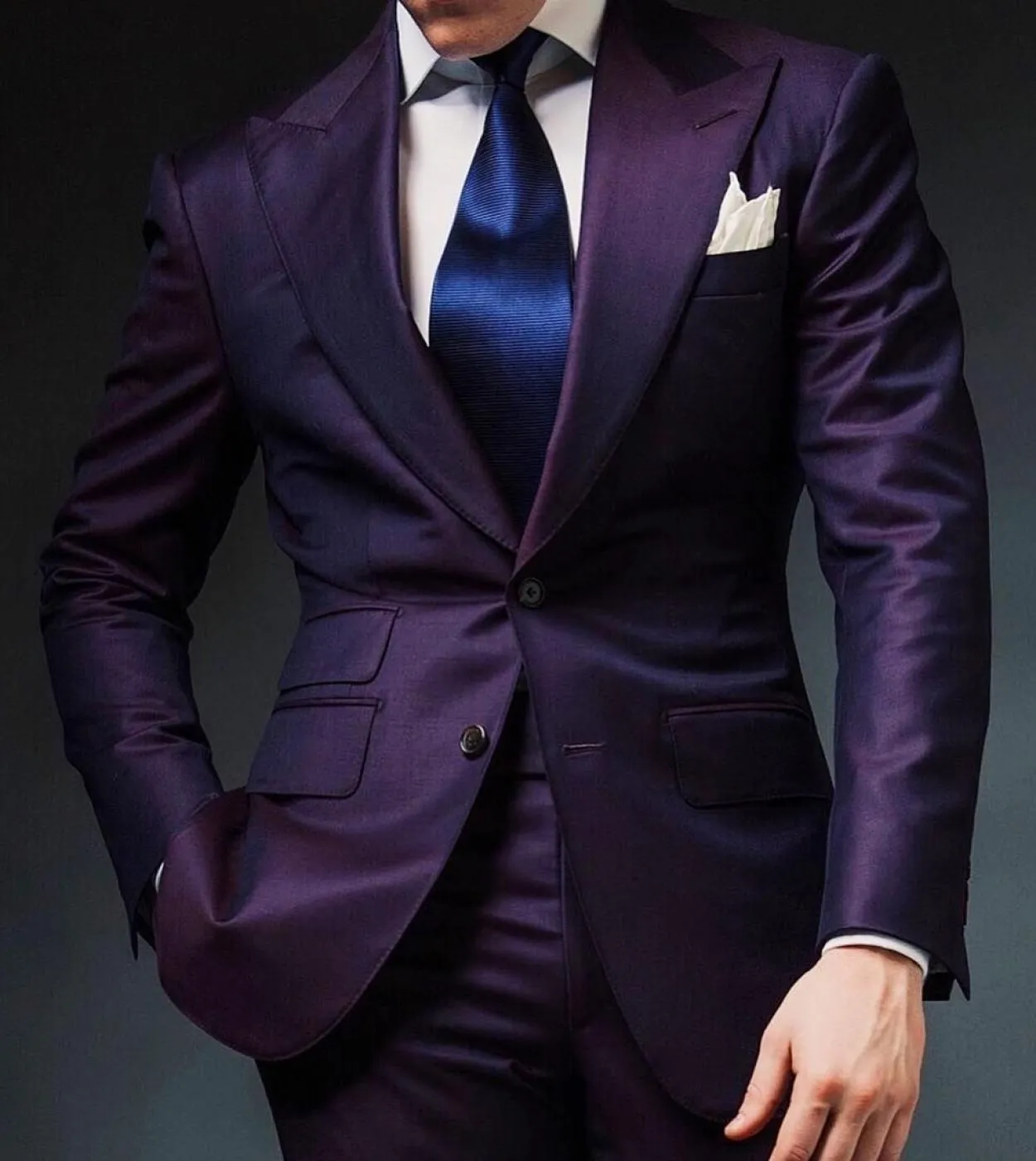 Elegant Mens Suits 2022 Formal Peaked Lapel Slim Fit Suit Purple Tuxedo Groom 2 Piece Set Wedding Suits For Men jacket