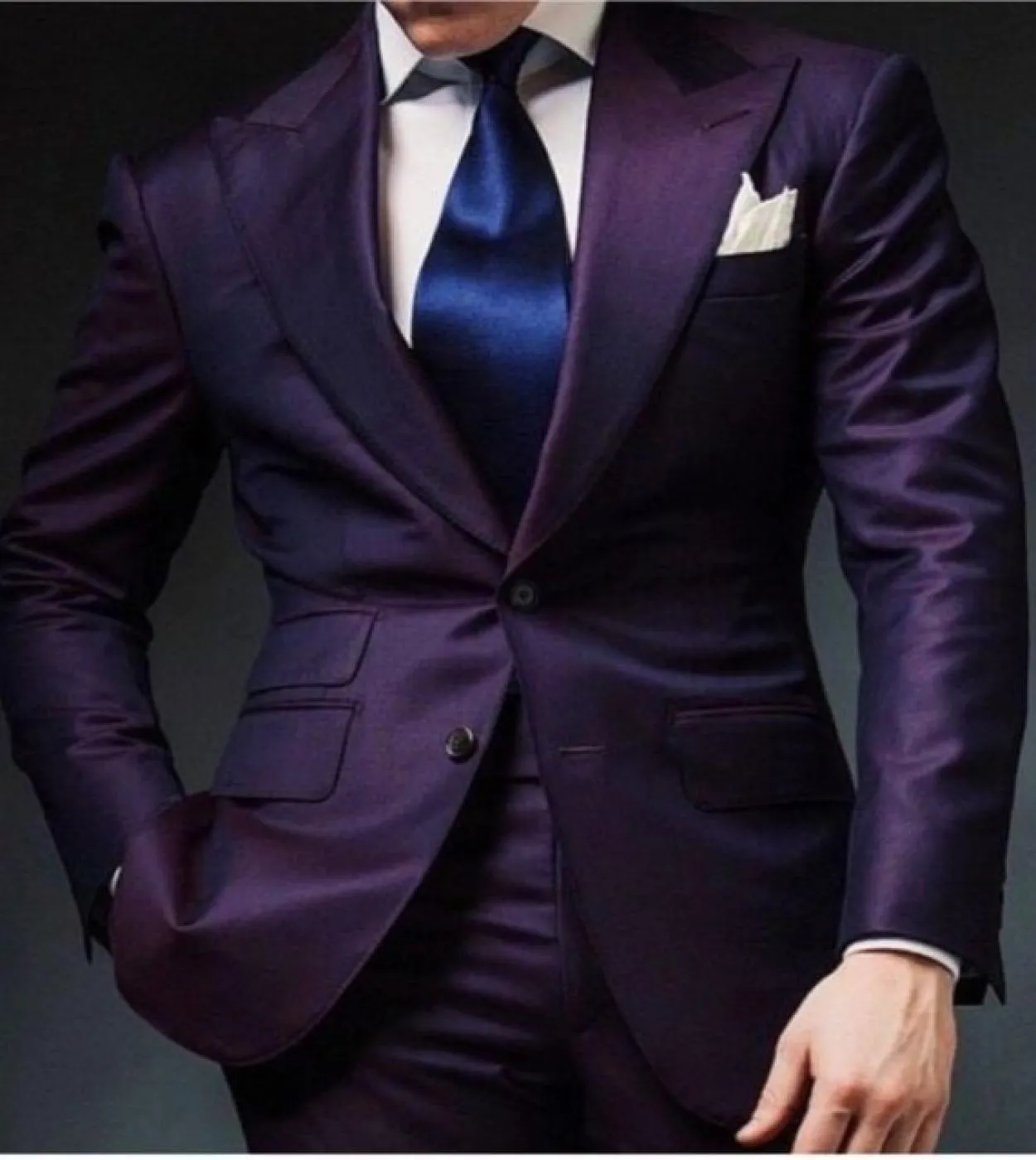 Elegant Mens Suits 2022 Formal Peaked Lapel Slim Fit Suit Purple Tuxedo Groom 2 Piece Set Wedding Suits For Men jacket