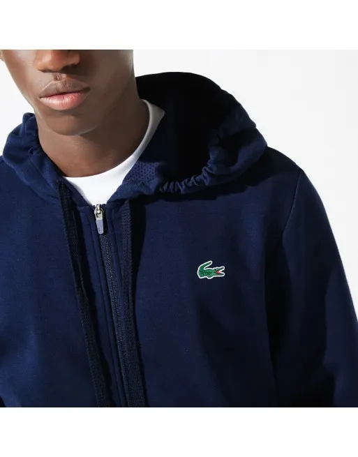 FELPA LACOSTE FULLZIP E CAPPUCCIO CON INSERTI IN RETE SH9676