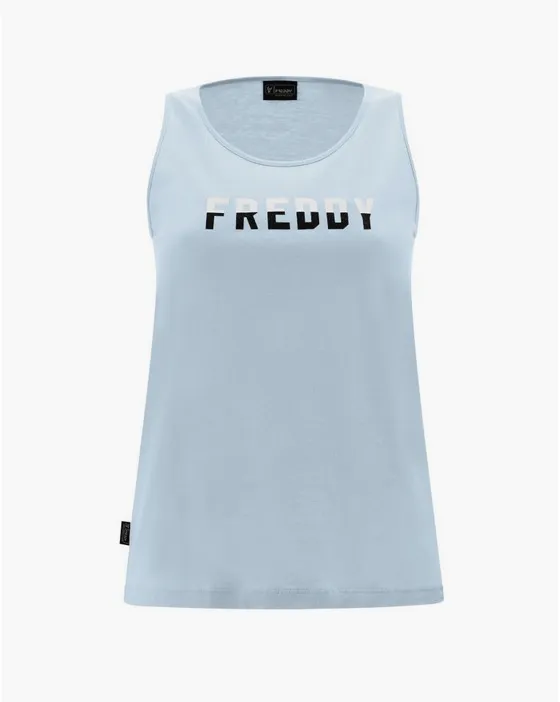 Freddy Women's comfort jersey tank top with two-tone FREDDY print S3WCXK1 C66 winter sky