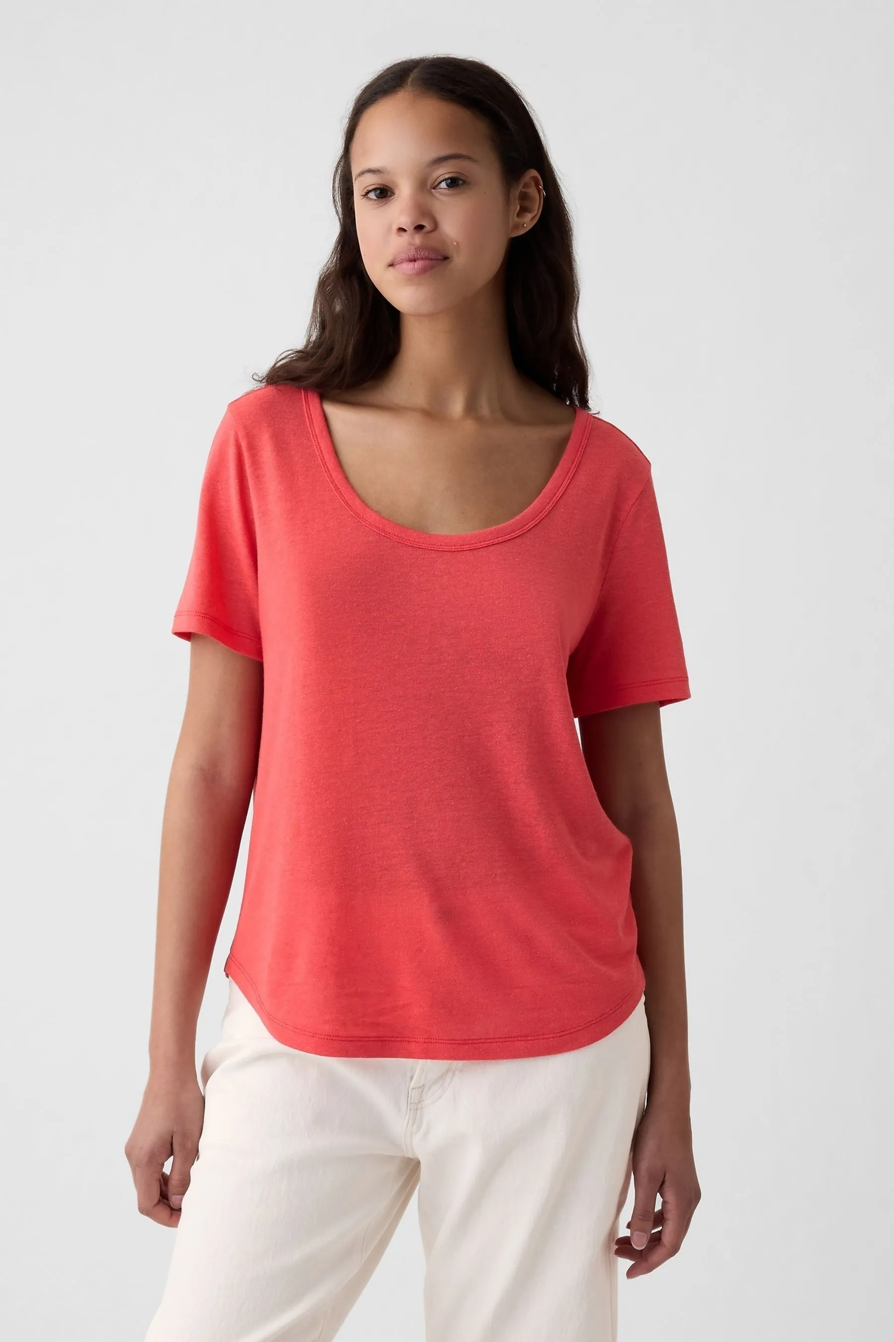 Gap - T-shirt in Blend Manica corta Scollo rotondo lino