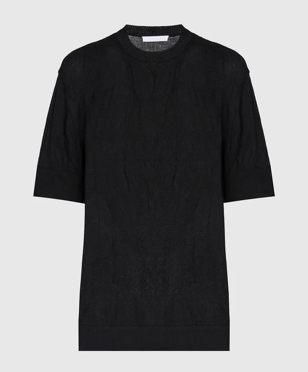 Helmut Lang Maglia nera in lana con fantasia logo O02HW701