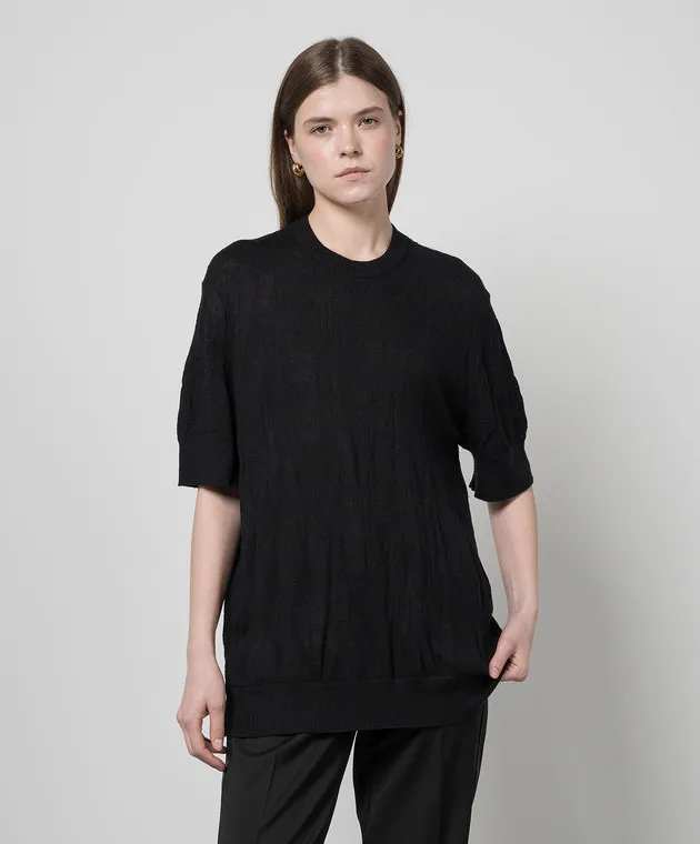 Helmut Lang Maglia nera in lana con fantasia logo O02HW701