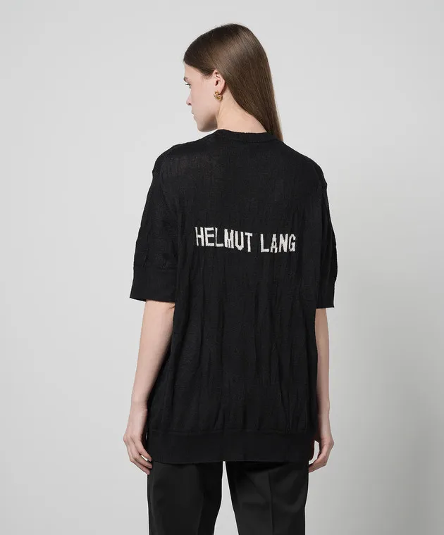 Helmut Lang Maglia nera in lana con fantasia logo O02HW701