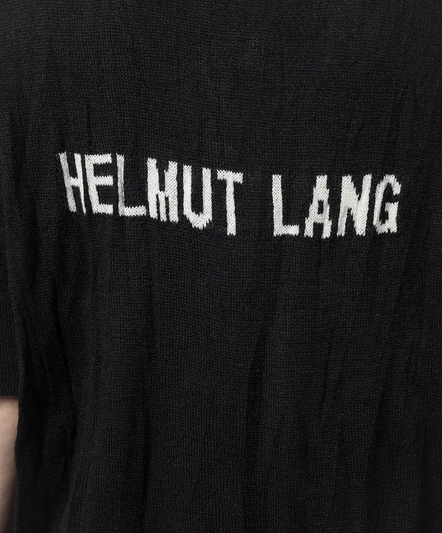 Helmut Lang Maglia nera in lana con fantasia logo O02HW701