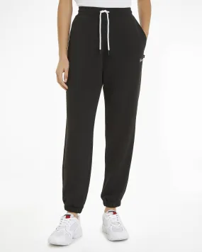 Joggers neri in felpa di misto cotone con coulisse bianca e polsini con elastico