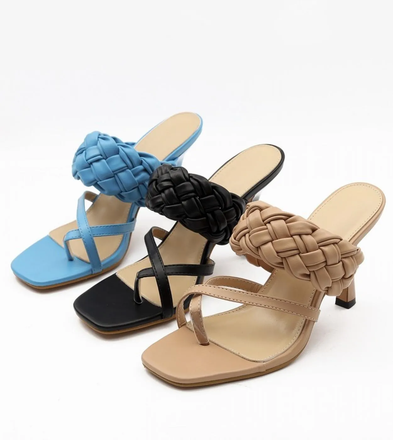 Luxury Slides Women High Heels Mules Fetish Pumps Individual Weave Leisure Blue Office Ladies Prom Slippers Womens Shoe