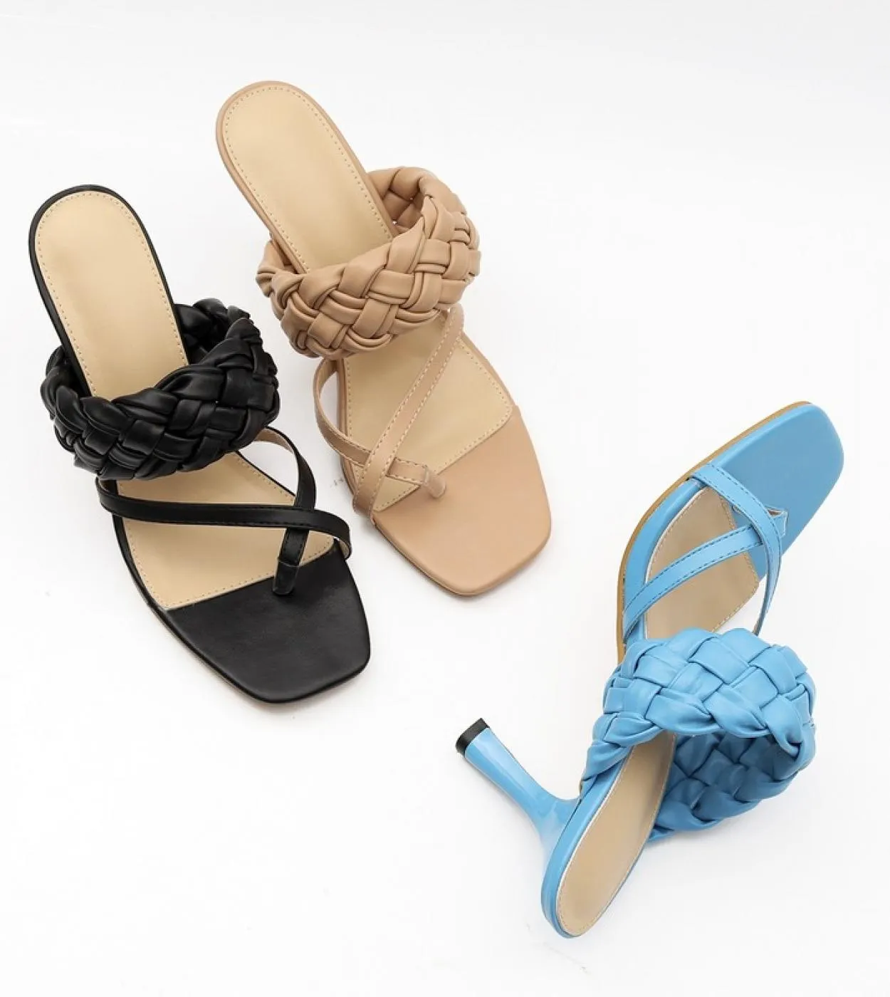 Luxury Slides Women High Heels Mules Fetish Pumps Individual Weave Leisure Blue Office Ladies Prom Slippers Womens Shoe