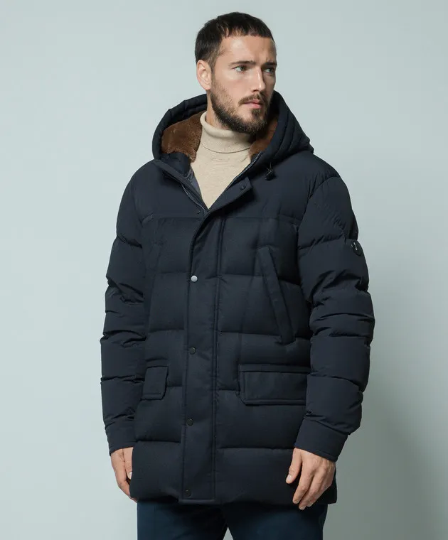 Moncler Piumino Canche blu con logo 1C0001454272