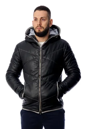 Piumino in vera pelle uomo con zip VISC nero