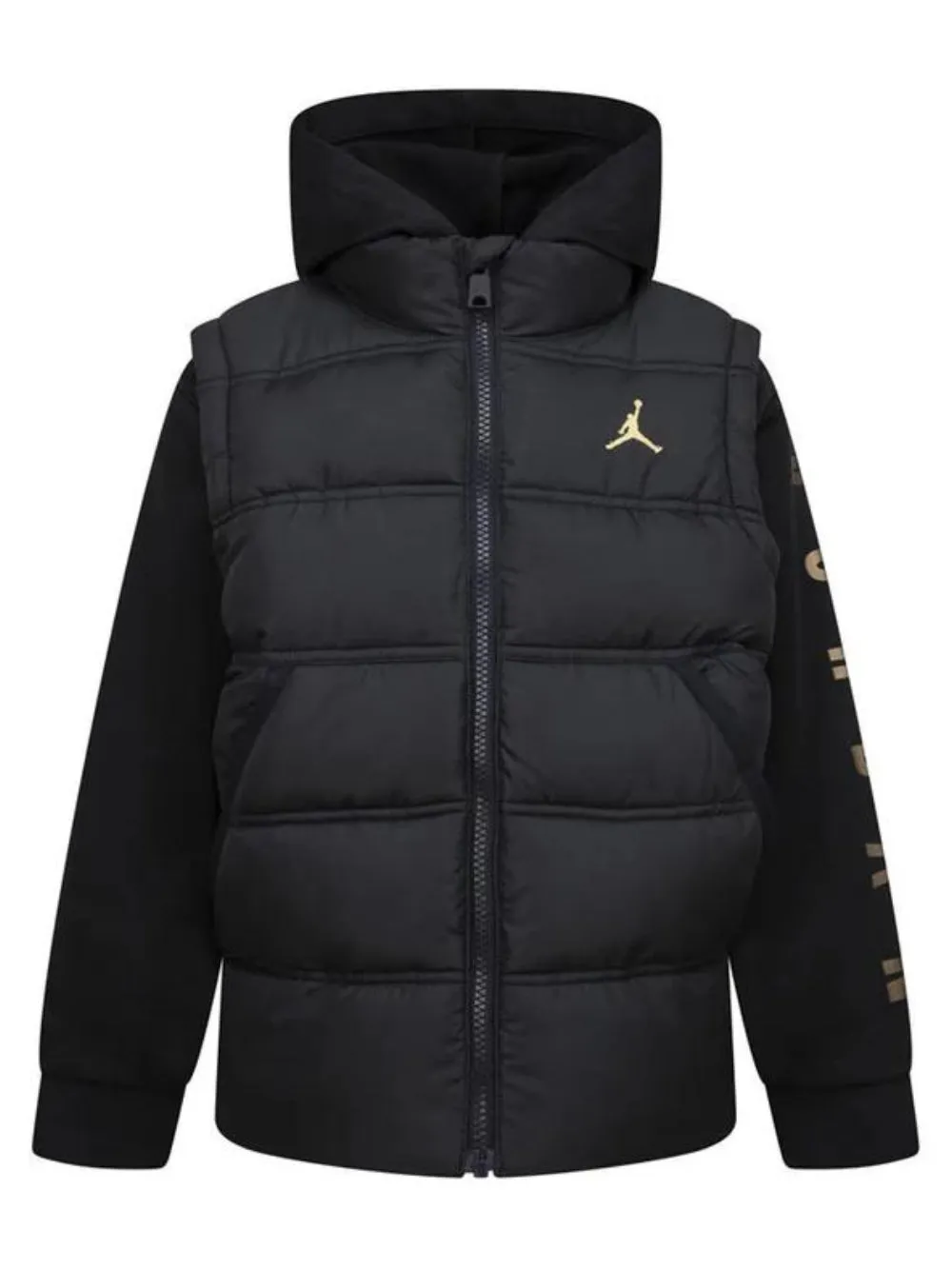 Piumino Jordan Jr 2 Fer nero oro con maniche in felpa 95D191-K5X