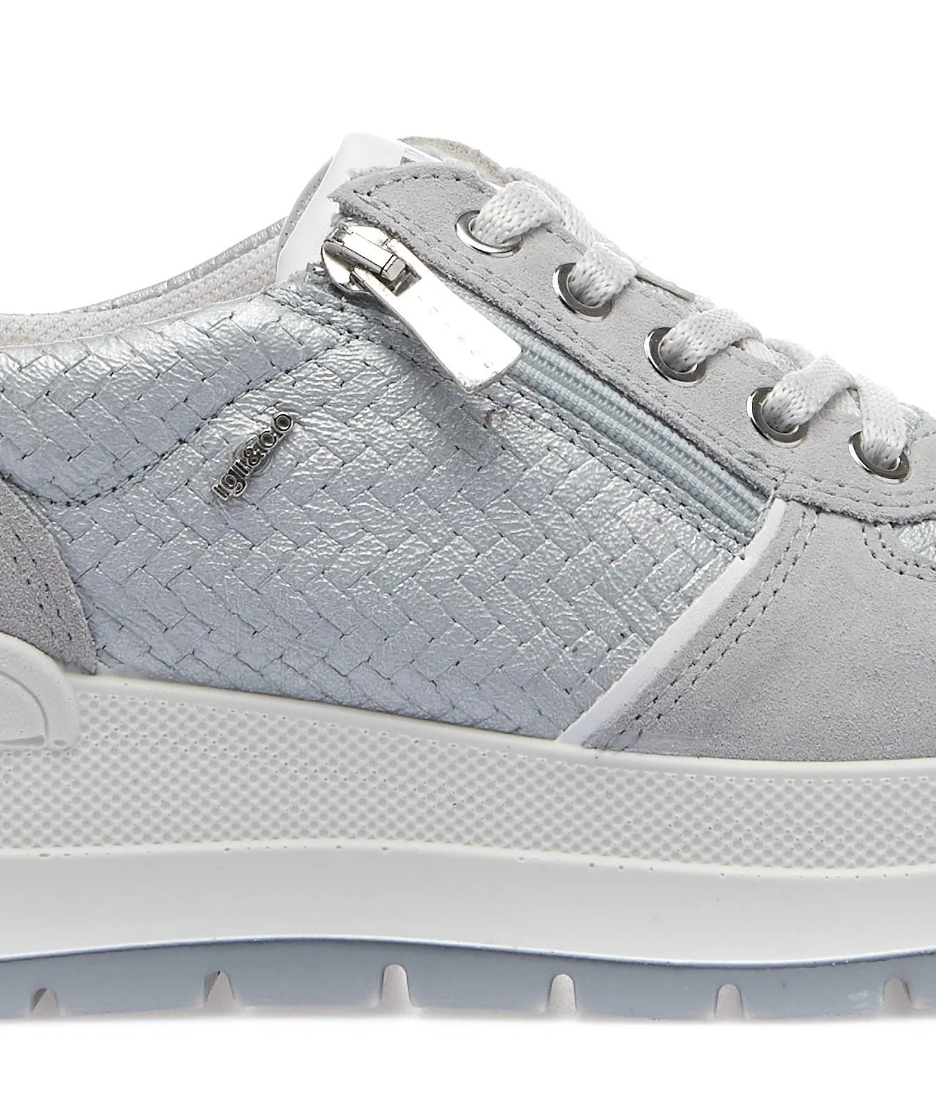 Sneakers grigie da donna in pelle con suola platform