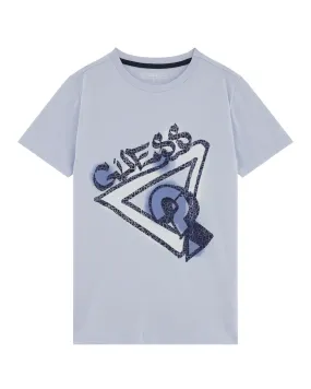 T-shirt azzurra in cotone a maniche corte con stampa logo graffiti colorata 10-16 anni