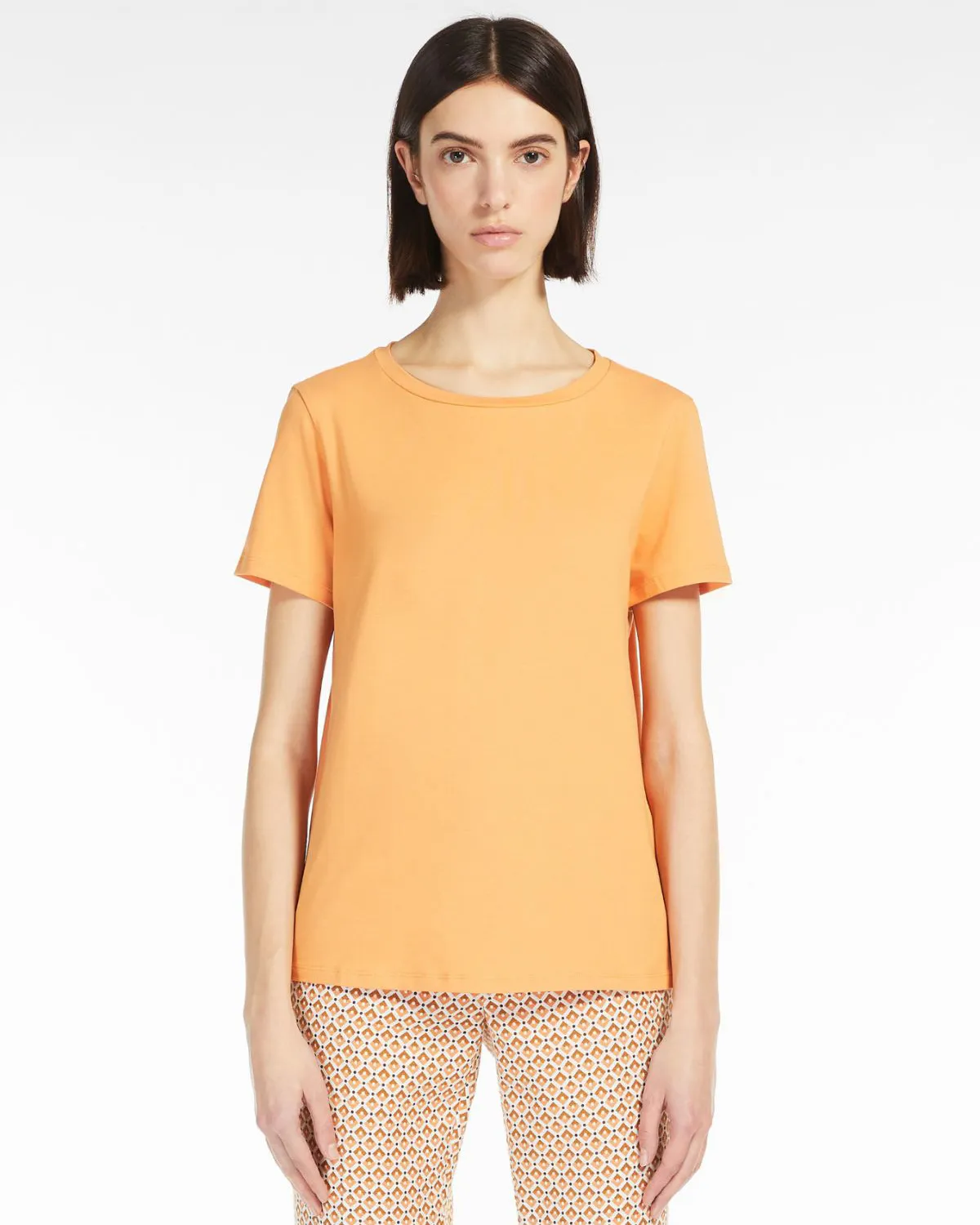 T-shirt girocollo color mango in jersey di cotone stretch a mezze maniche