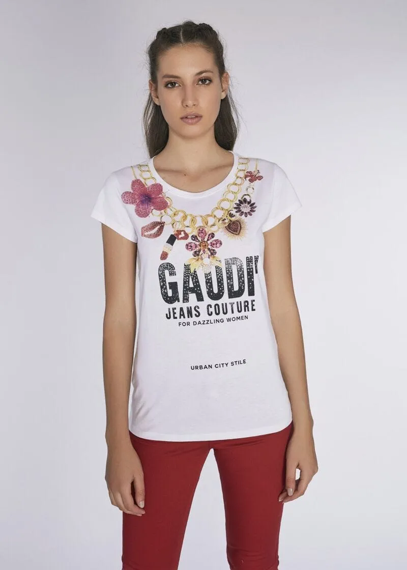 T-shirt in jersey con strass