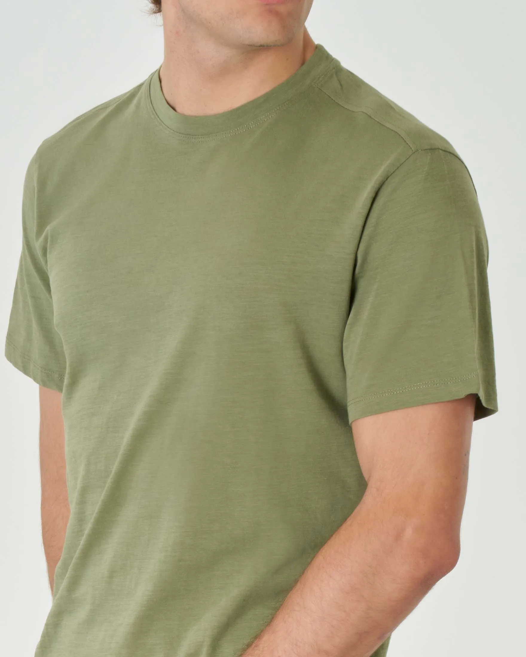 T-shirt verde militare mezza manica in jersey di cotone fiammato