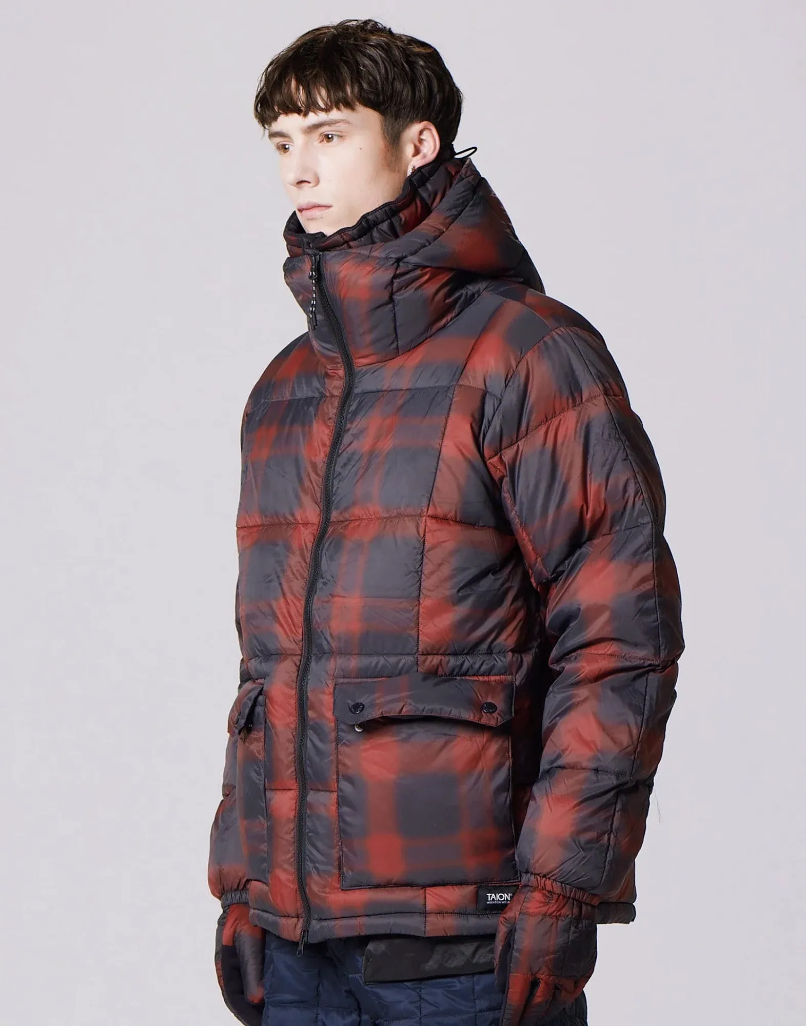 TAION Piumino Mountain con Cappuccio Black/Red Check