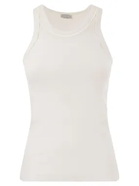 Top in jersey a costina di cotone stretch con Satin Trims