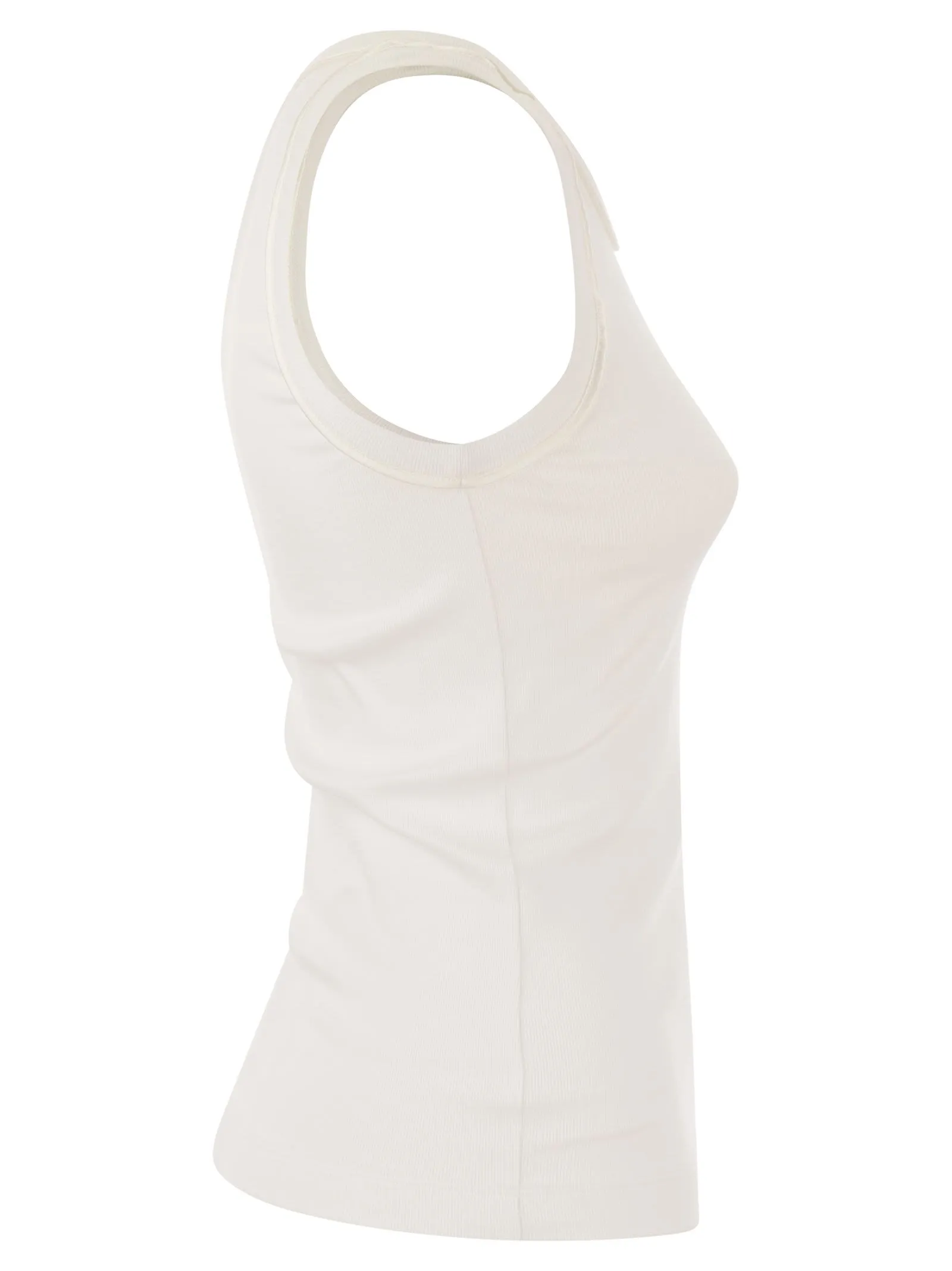 Top in jersey a costina di cotone stretch con Satin Trims