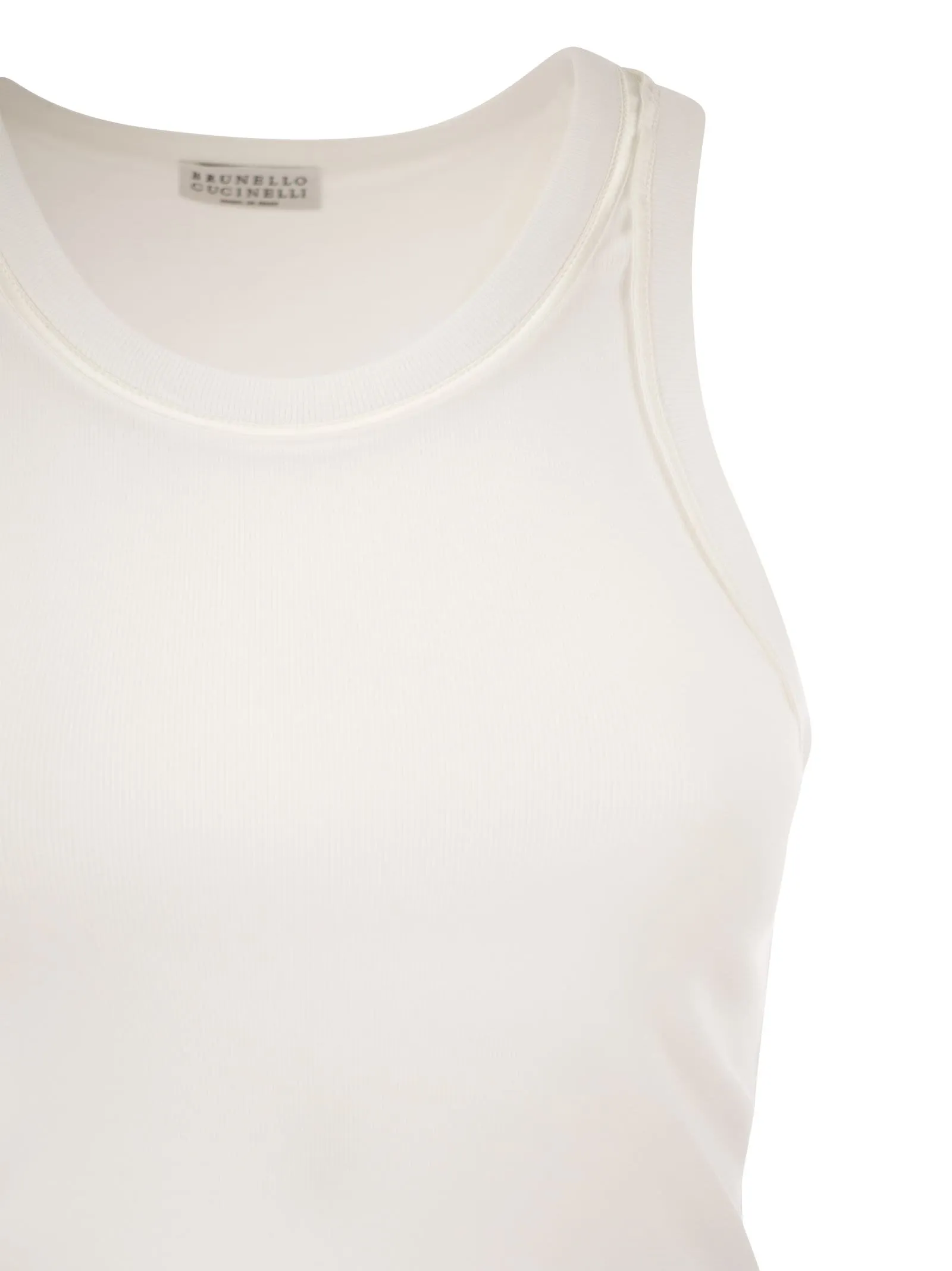 Top in jersey a costina di cotone stretch con Satin Trims