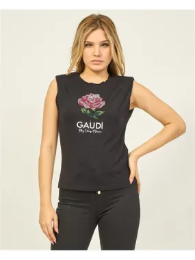 Top in jersey Gaudi con strass e logo