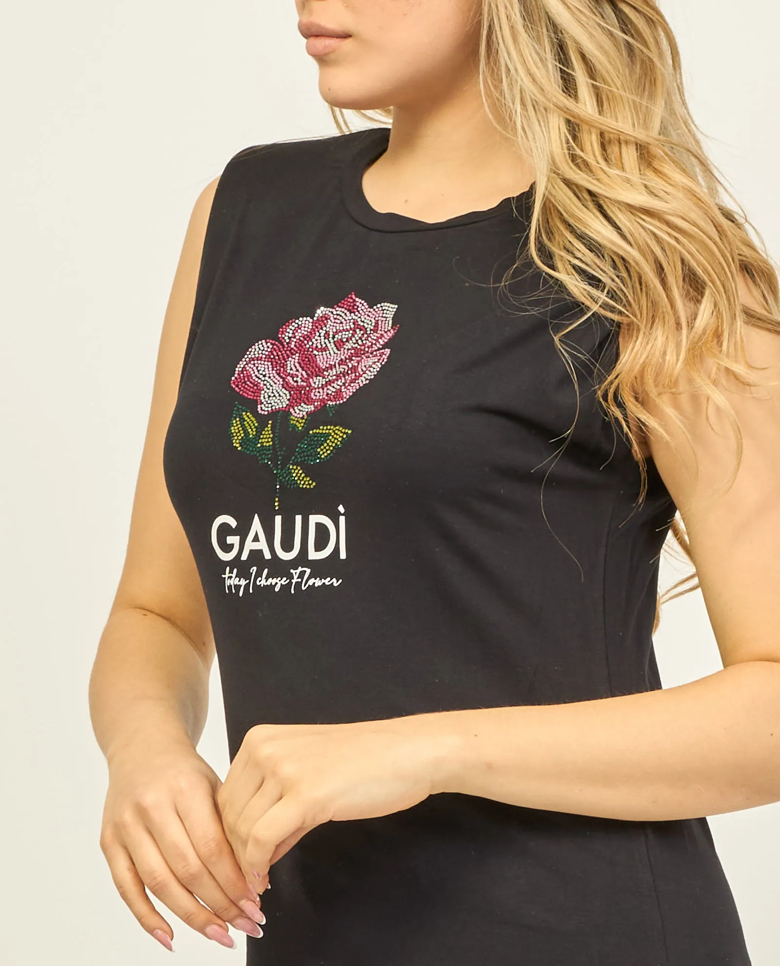 Top in jersey Gaudi con strass e logo