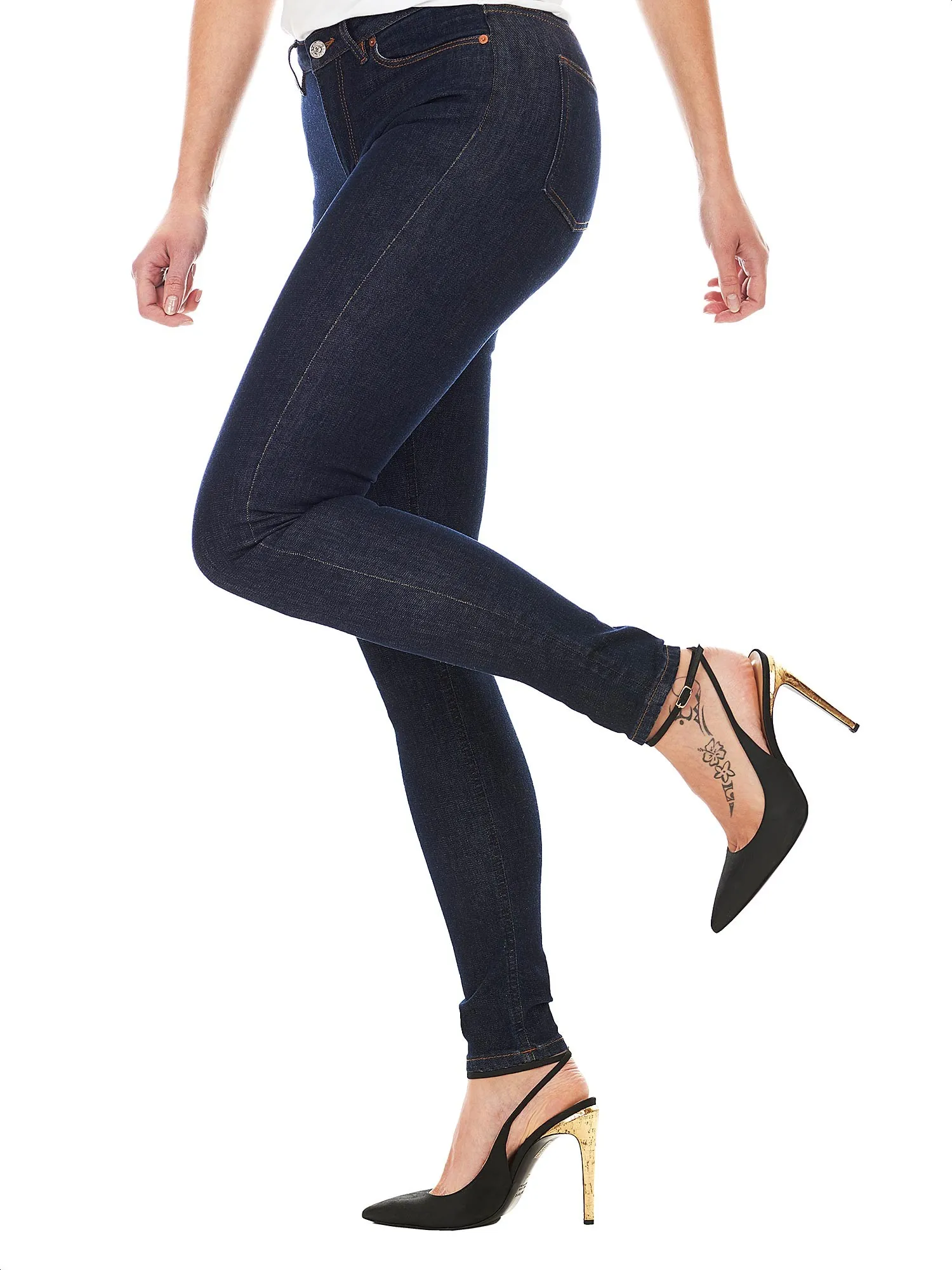 Women's jeans in blue stretch denim with button and zip