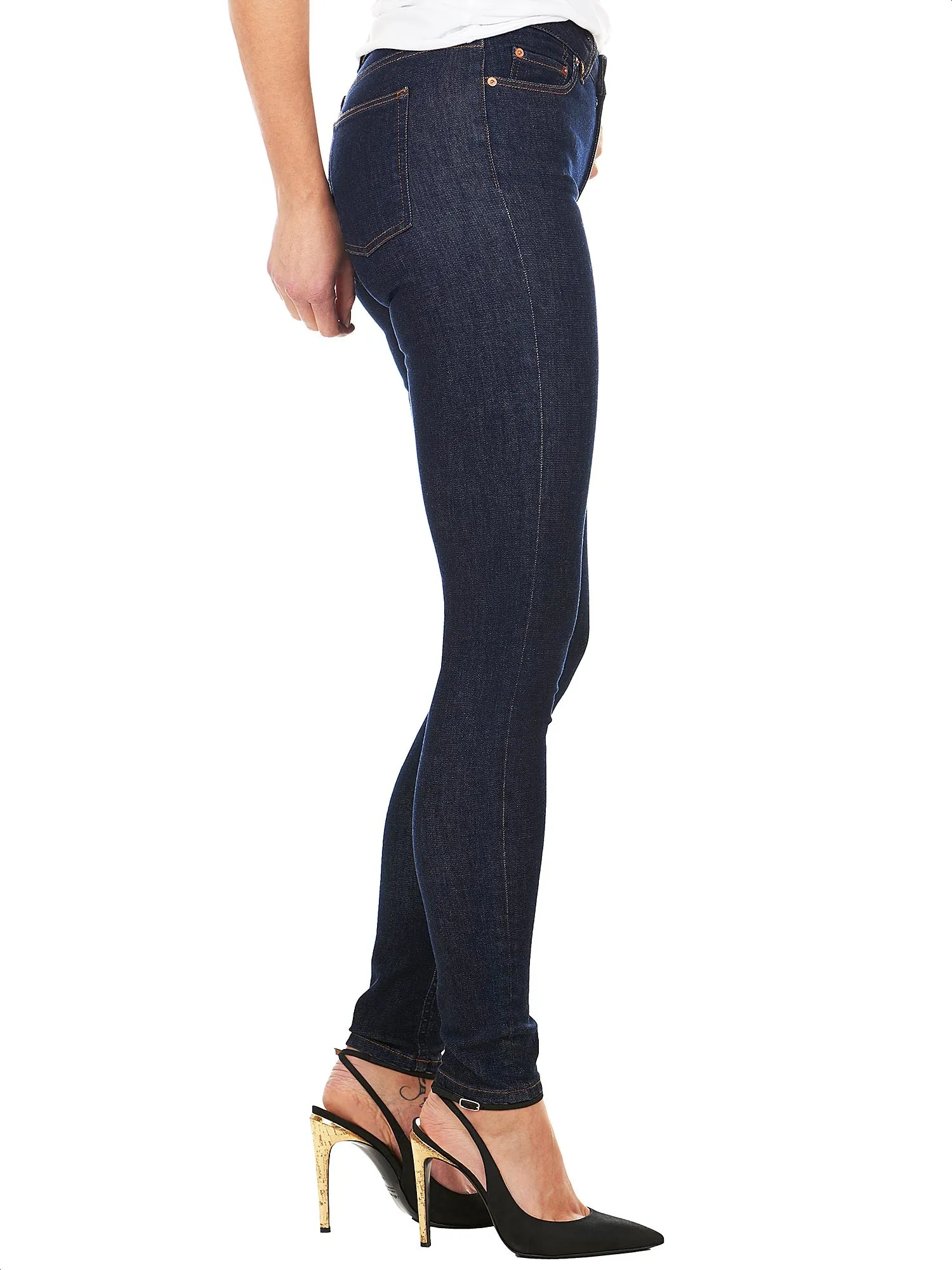 Women's jeans in blue stretch denim with button and zip